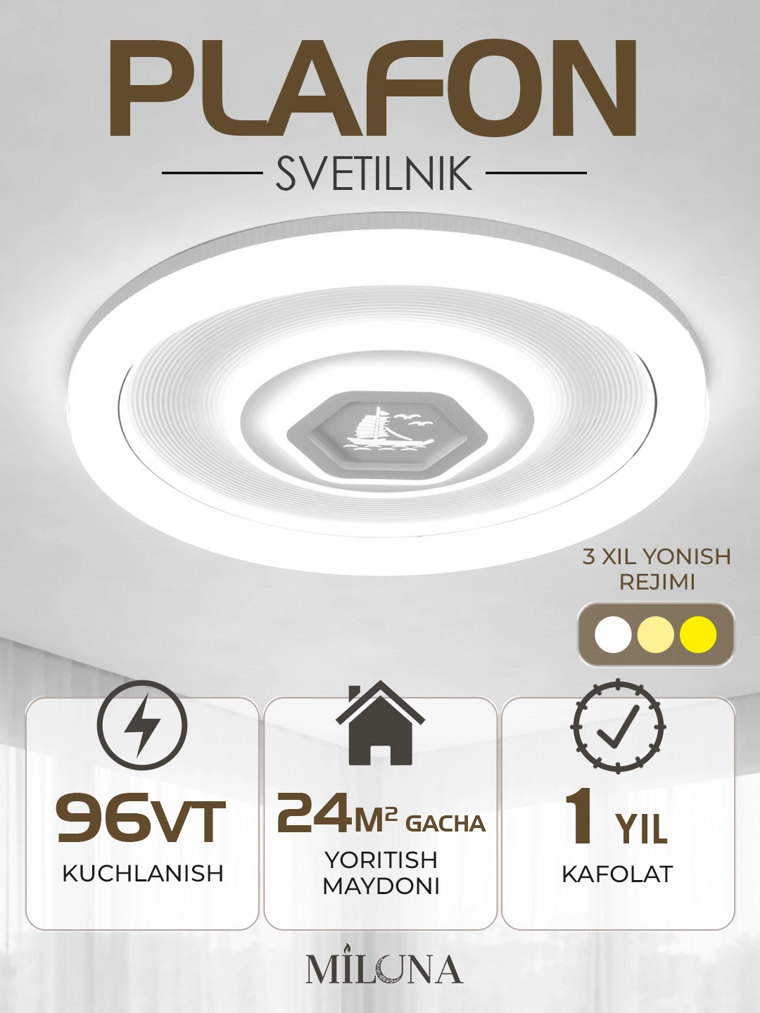 Lyustralar, LED qandil, lustra chiroq, plafon, led chiroqlar, 3 xil rejim yonish