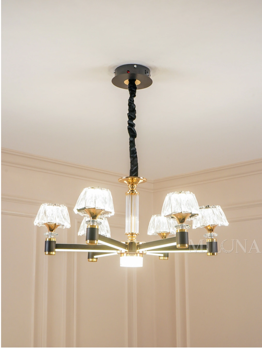 Lyustra osma LED, zamonaviy uslubda, 3 xil yoritish rejimi, balandligini sozlash bilan