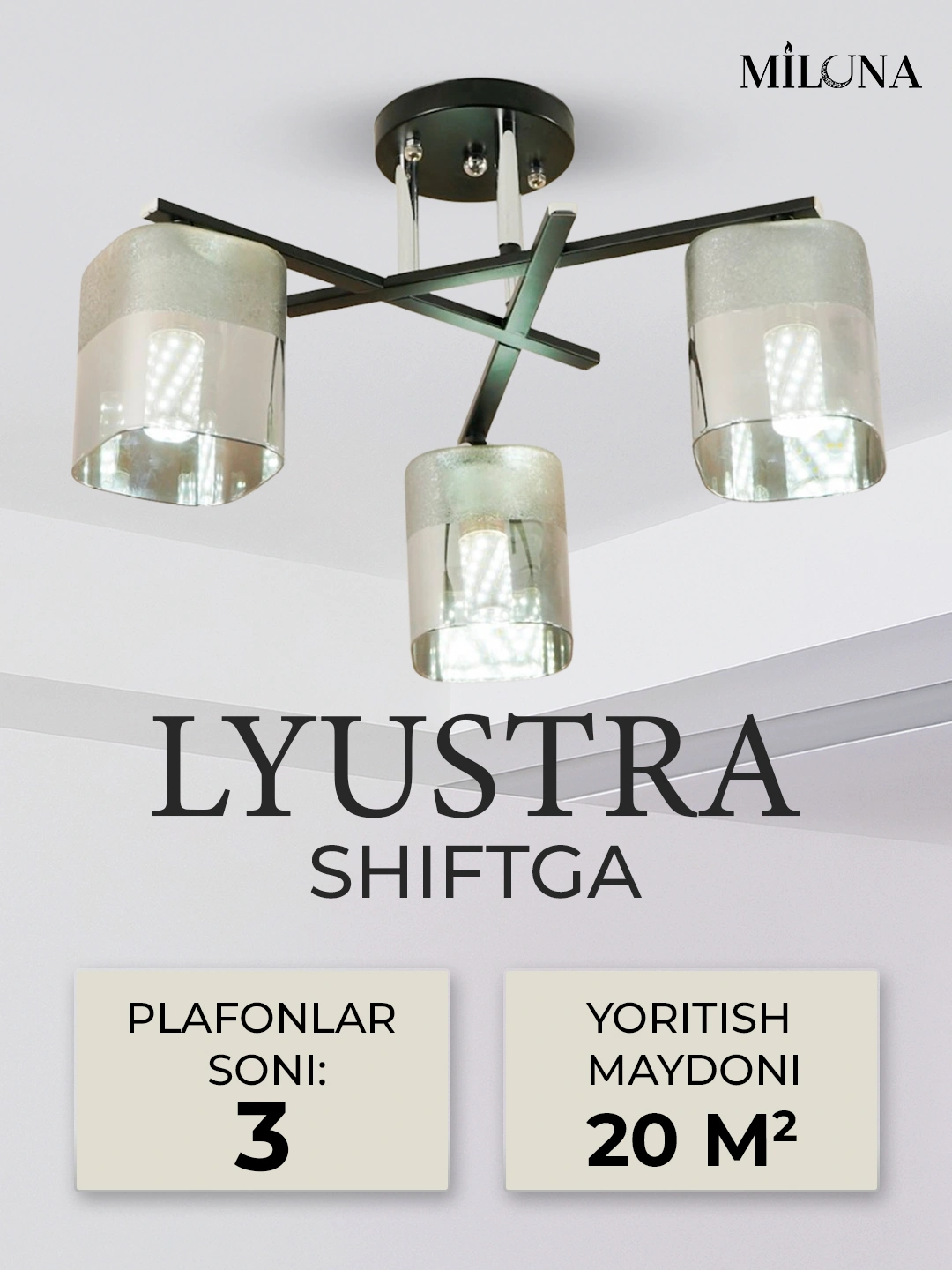 Lyustra shiftga, 3 xil o'lchamda, oshxona, yotoqxona, kalidorga, E27
