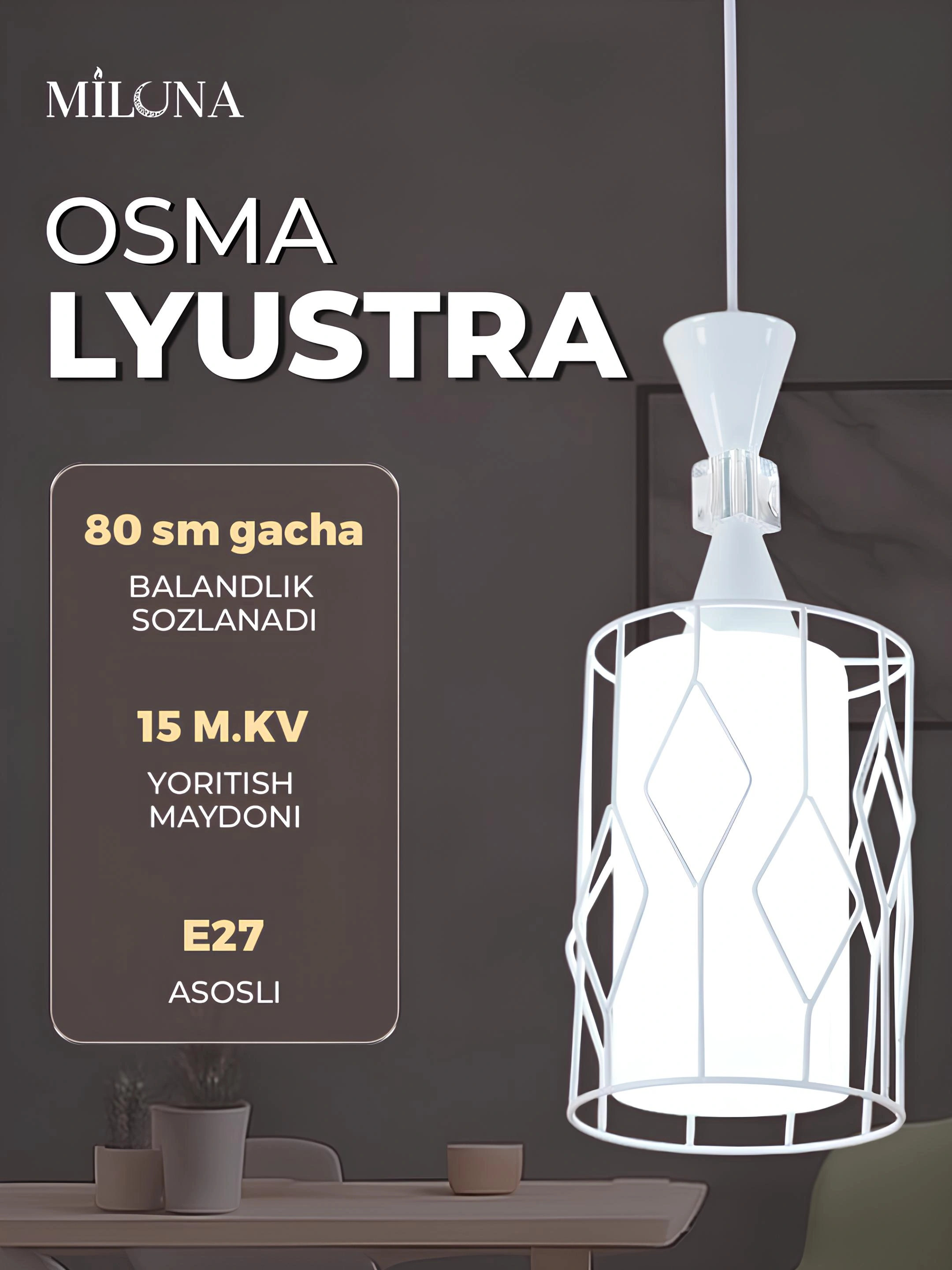 Lyustra, loft uslubida, balandligi sozlanadigan, zal, oshxona uchun plafonli, osma qandil