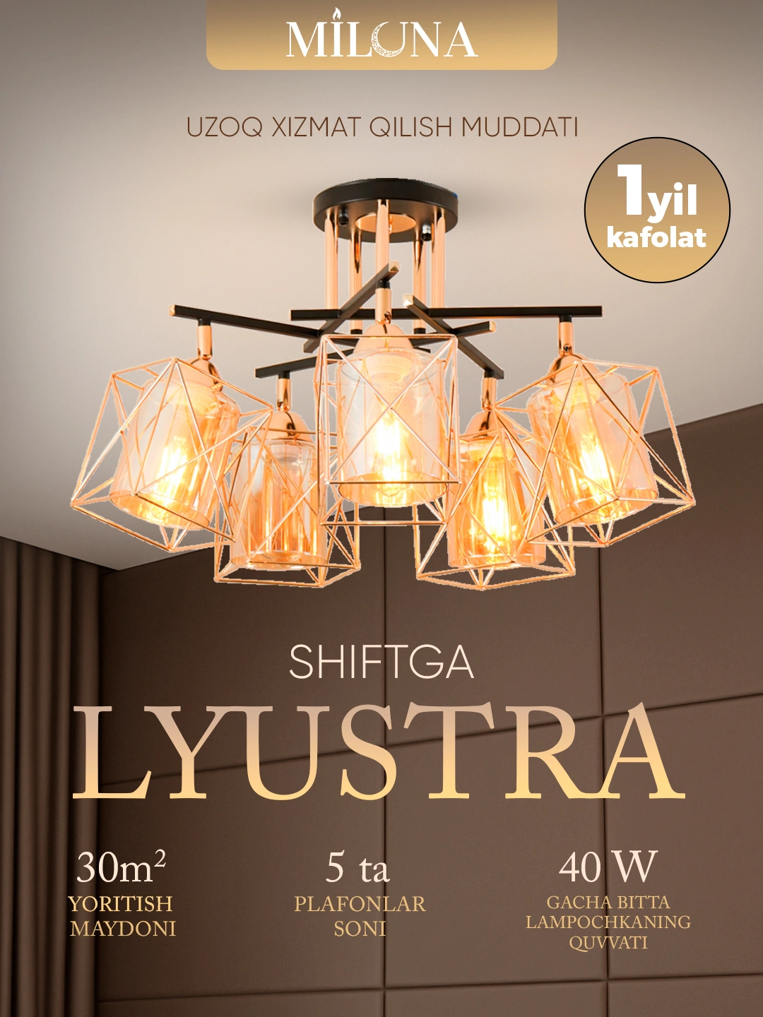 Lyustra buriluvchi plafonli, 3 xil o‘lchamda, oshxona va yotoqxona uchun, E27 patronli