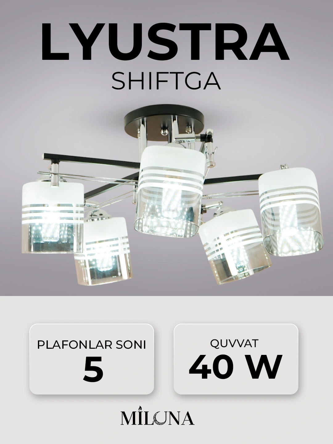 Lyustra buriluvchi plafonli, 3 xil o‘lchamda, oshxona va yotoqxona uchun, E27 patronli