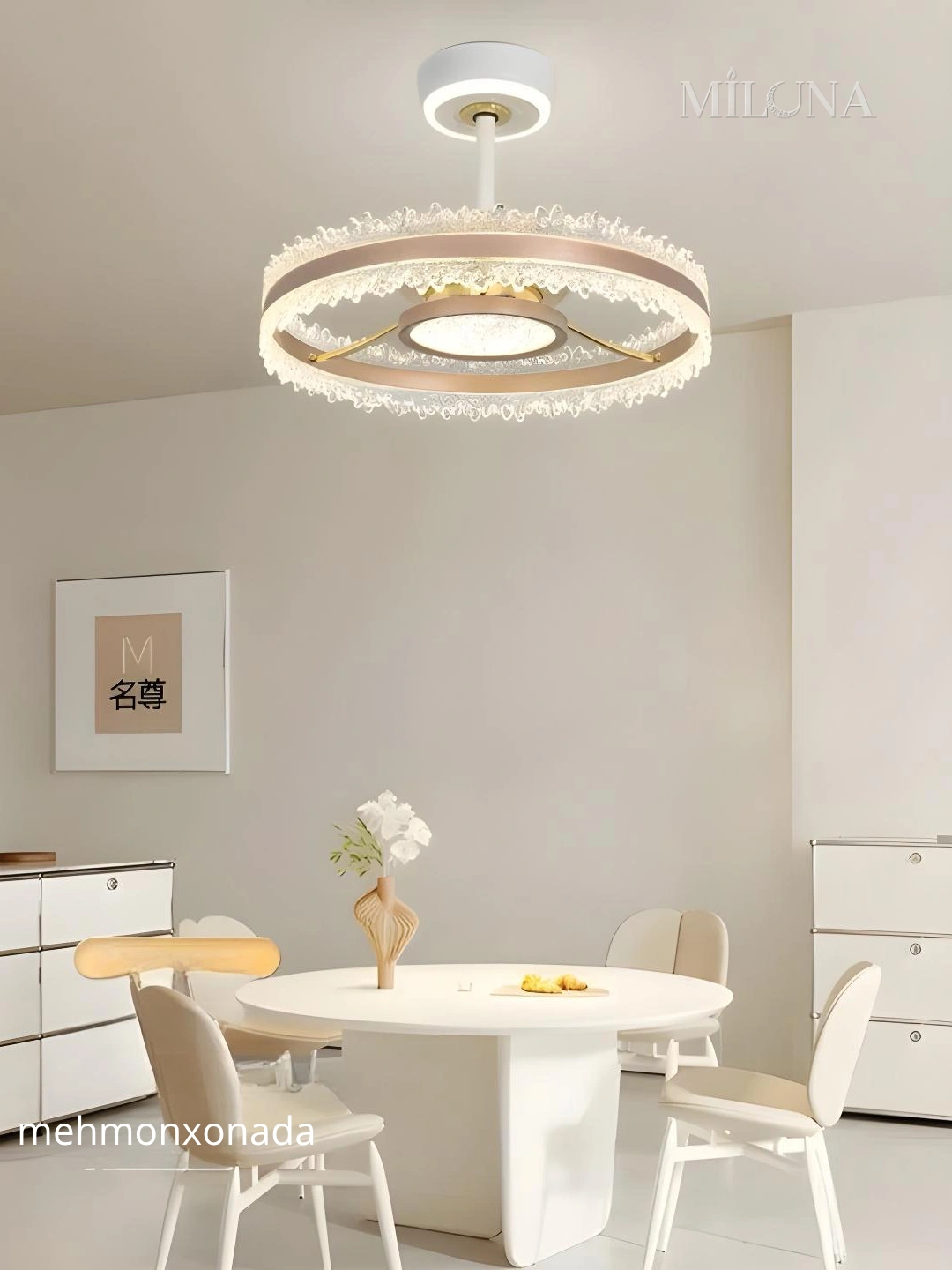 LED ventilyatorli qandil, pulti, 3 yorug'lik rejimi, 6 aylanish rejimi, barcha xonalar uchun 