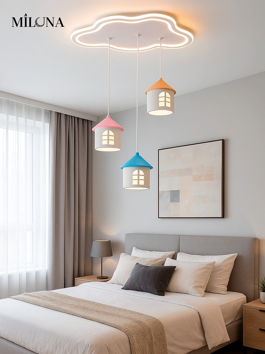 LED lyustra, 3 xil yoritish rejimi, balandligini sozlash imkoniyati, bolalar xonasi uchun