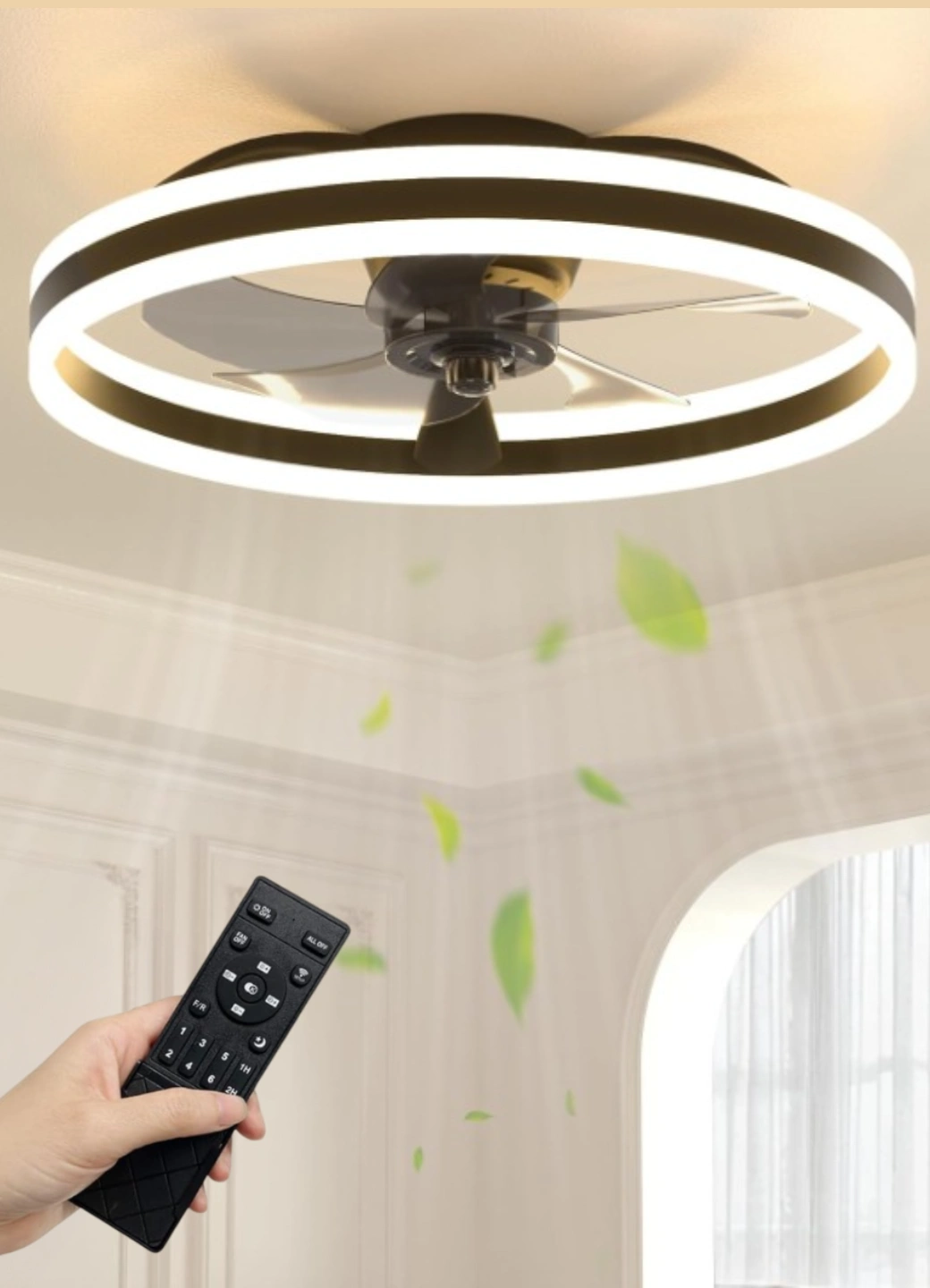 Pultli LED ventilyator qandil, 6 xil yoritish rejimi, oshxona, zal va yotoqxona uchun mos