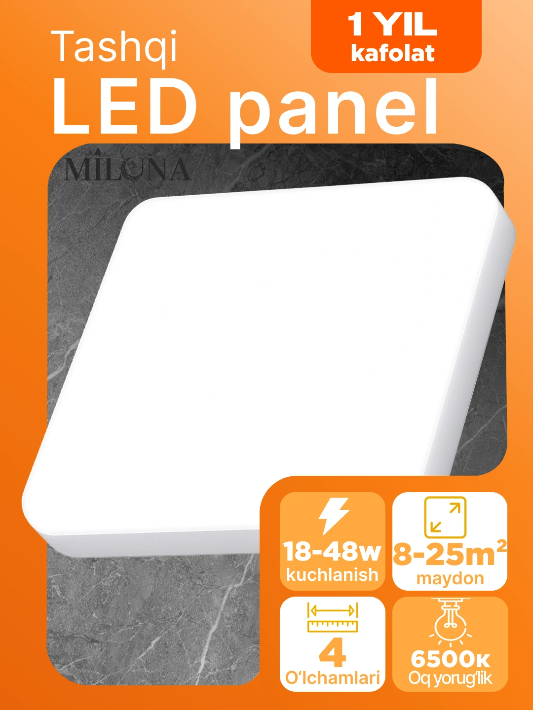 Lyustra LED panelli, 2 xil shakl, oq yorug'lik, devor va patolok uchun chiroq, qandil