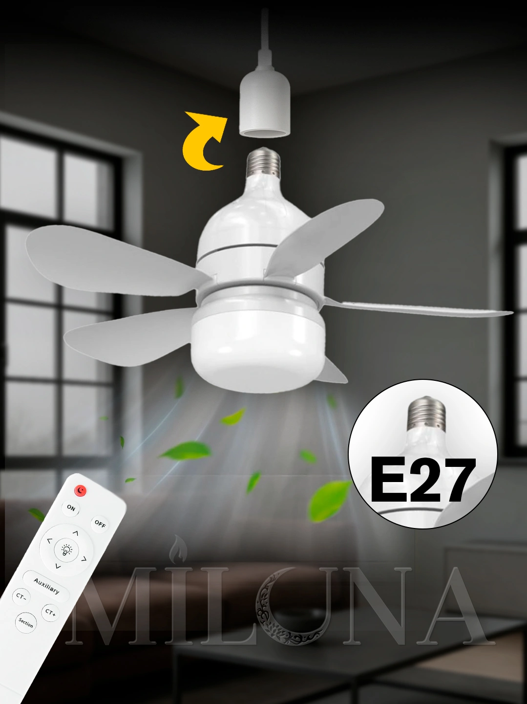 LED ventilyatorli qandil, pultli, 3 ta yoritish rejimi, 4 ta aylanish rejimi, barcha xonalar uchun