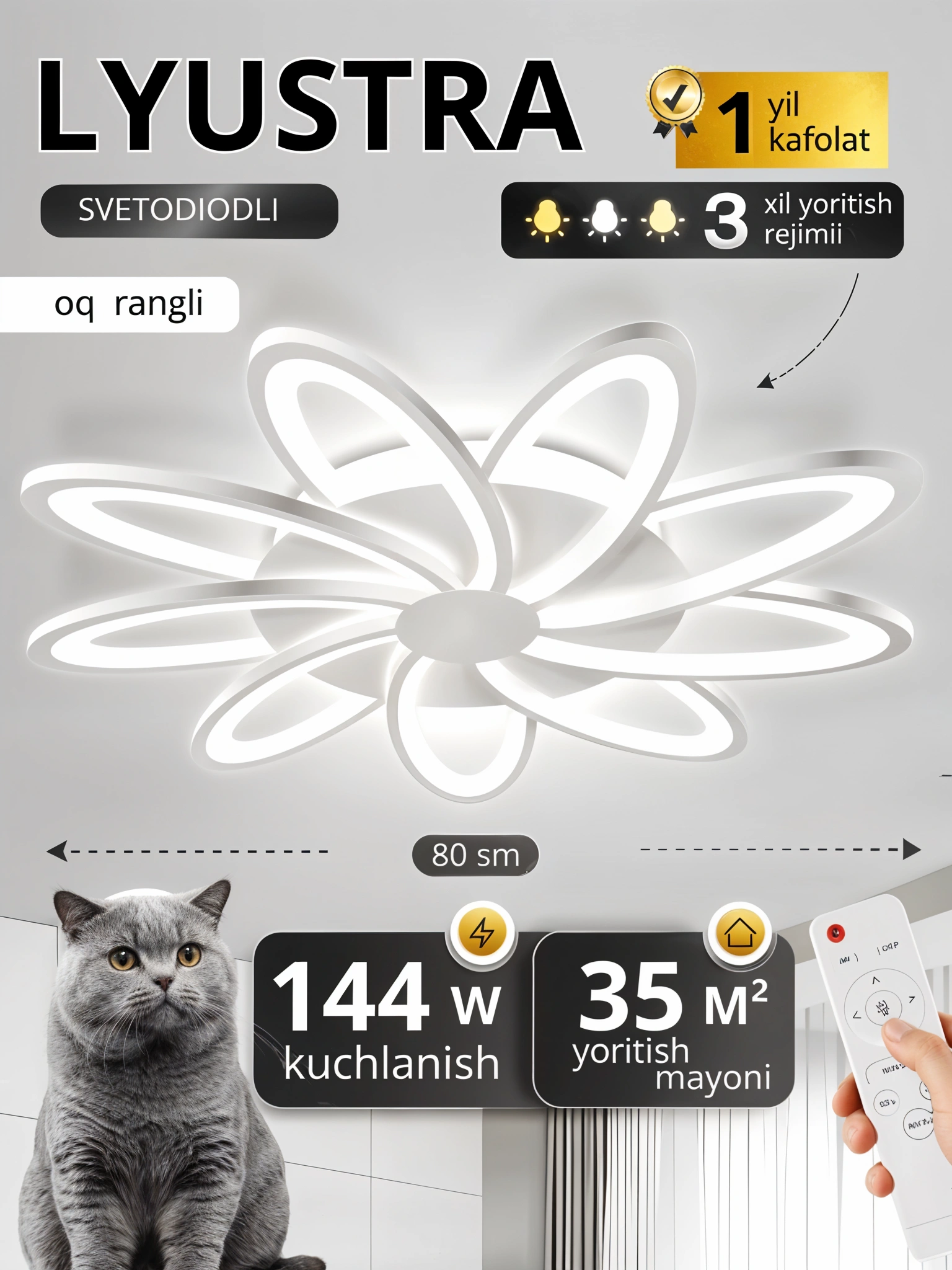 Qandil LED, pultli, 3 xil yoritish, oshxona, bolalar xonasi,zal,ofis,karidor uchun lyustra