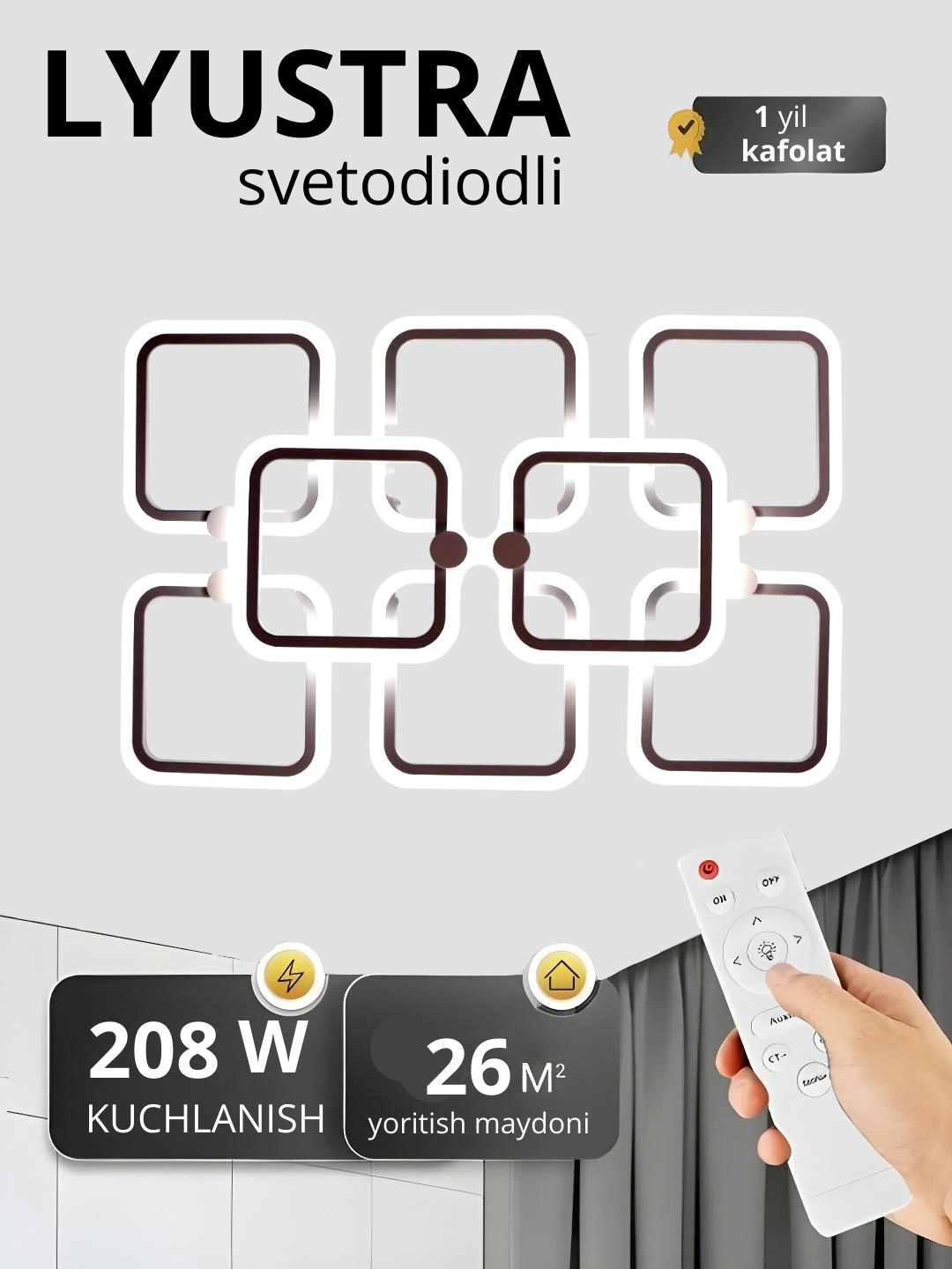 Lyustra LED qandil, pultli, 3 xil yoritish rejimli, yotoqxona, bolalar xonasi uchun svet