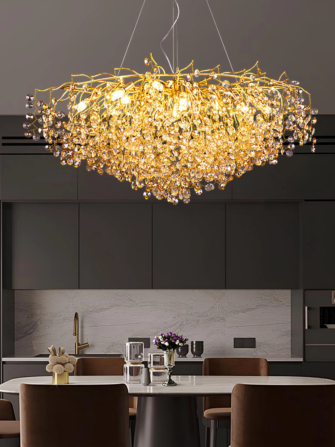 Lyustra, kristall toshli, balandligi o'zgartiriladigan, patron turi E14