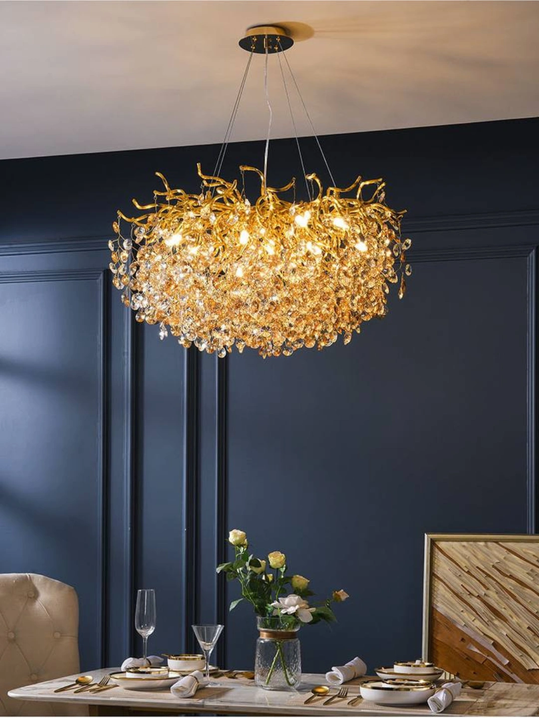 Lyustra, kristall toshli, balandligi o'zgartiriladigan, patron turi E14