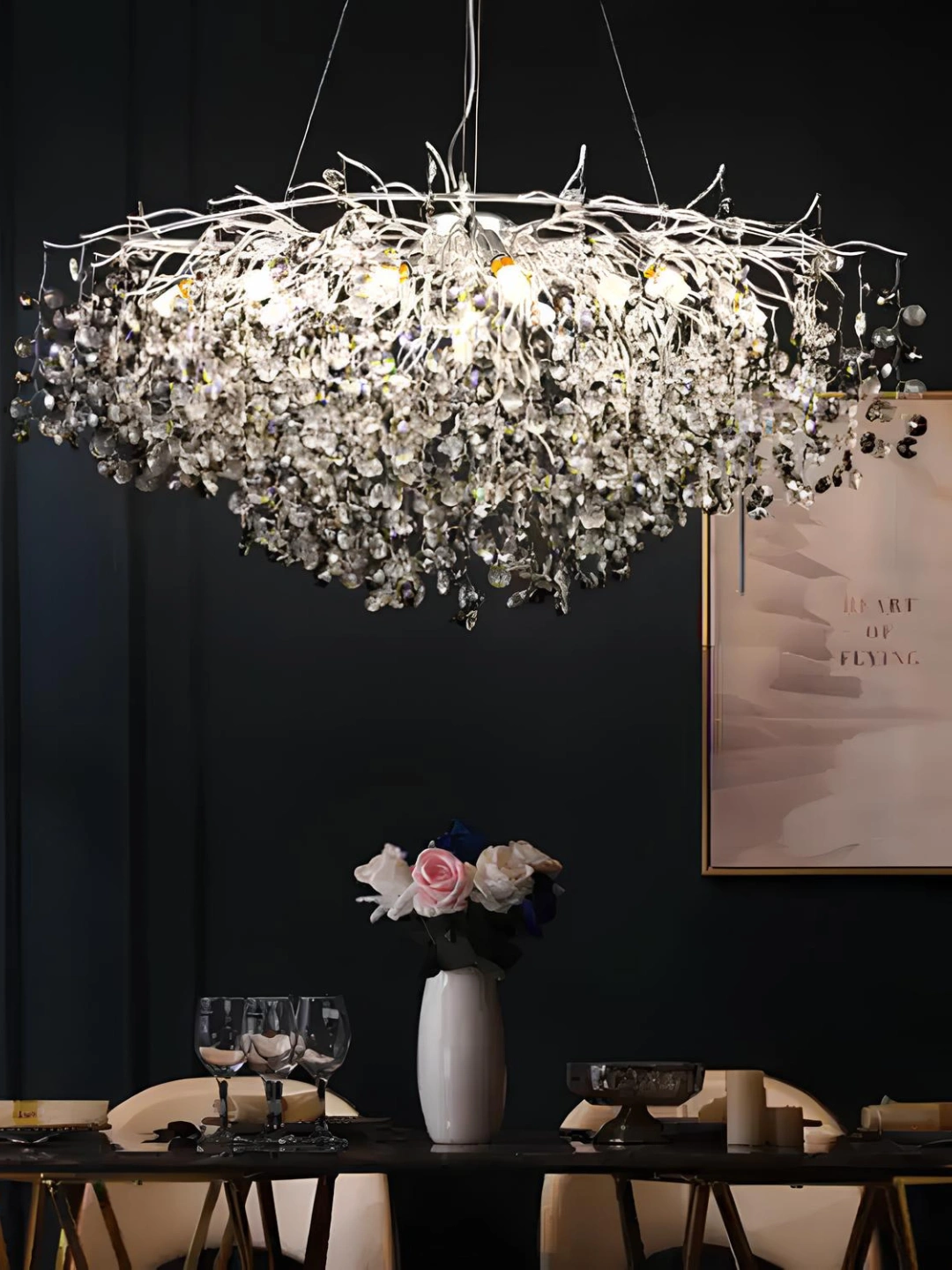 Lyustra, kristall toshli, balandligi o'zgartiriladigan, patron turi E14