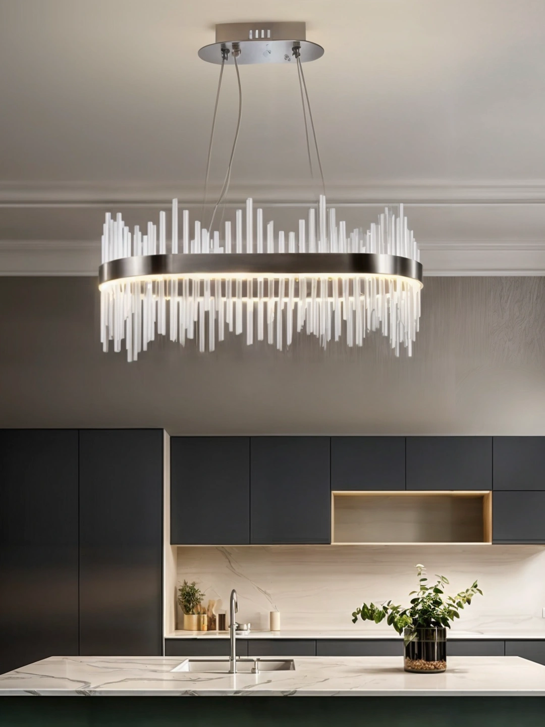 Qandil LED, kristalli, dumaloq va oval, balandligi sozlanadigan