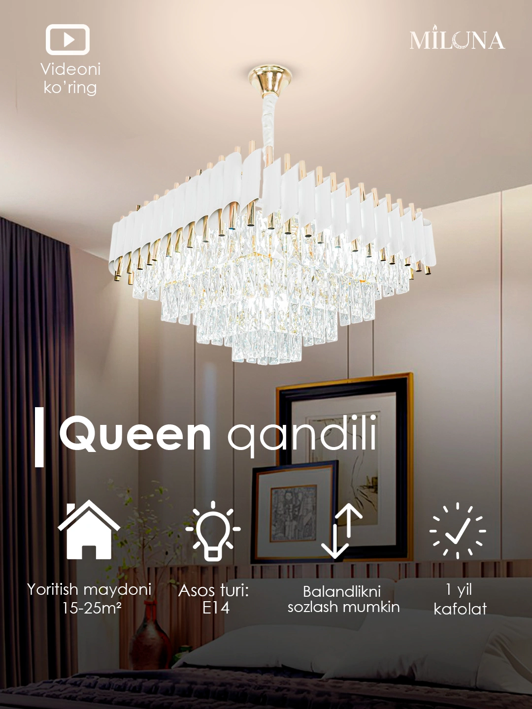 Qandil Modern Queen, 2 xil o'lchamda, diametri 40, 55 sm, 3 xil rangda, to'rburchakli