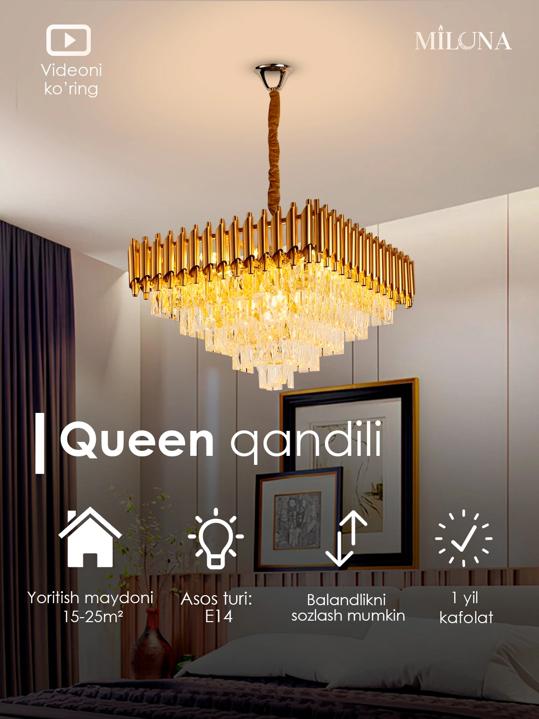 Qandil Modern Queen, 2 xil o'lchamda, diametri 40, 55 sm, 3 xil rangda, to'rburchakli