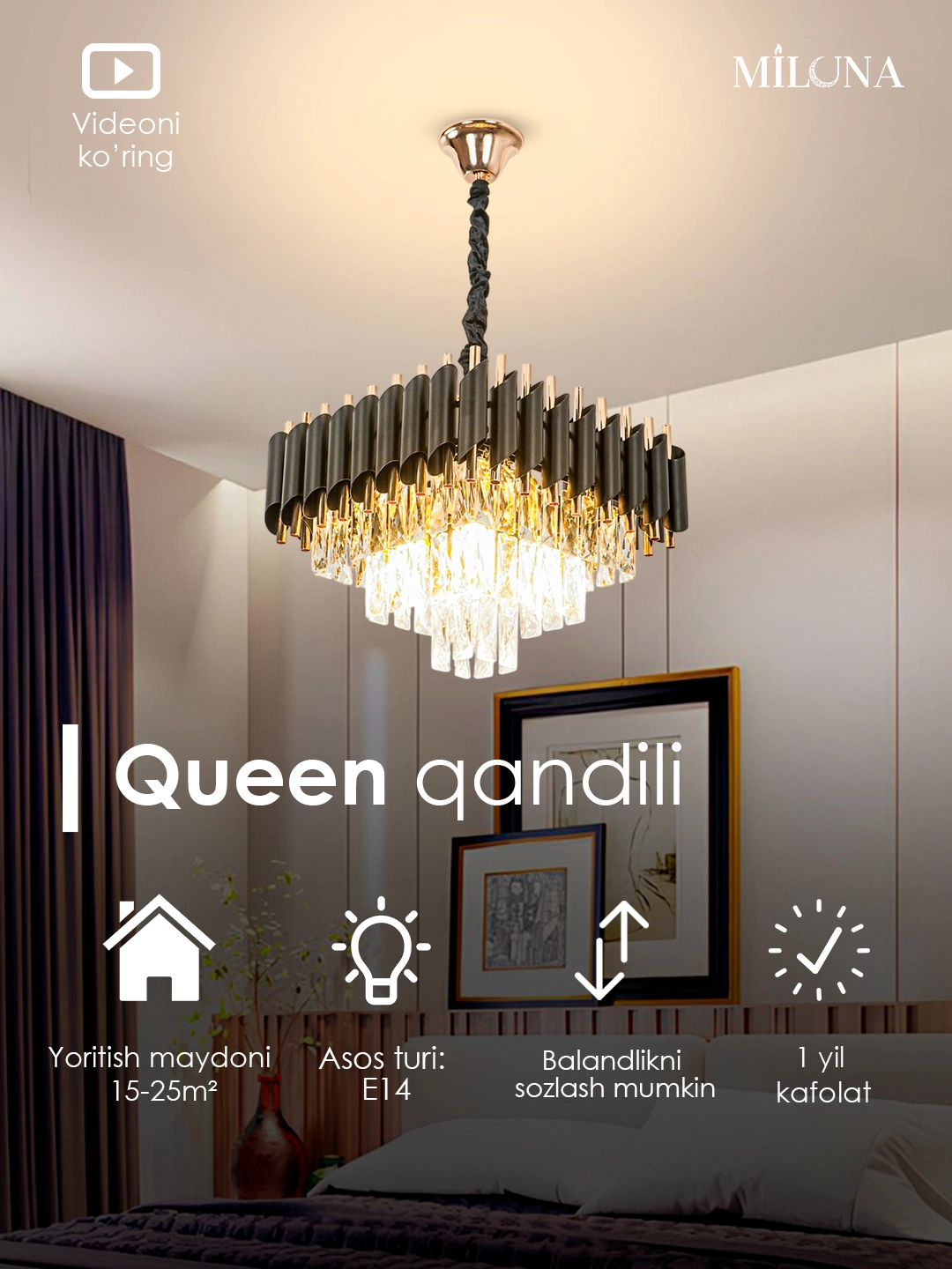 Qandil Modern Queen, 2 xil o'lchamda, diametri 40, 55 sm, 3 xil rangda, to'rburchakli