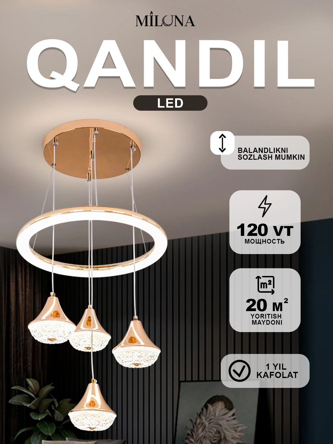 Lyustra svetodiodli billur, LED, 8 xil, bolalar xonasi, yotoqxona uchun qandilar