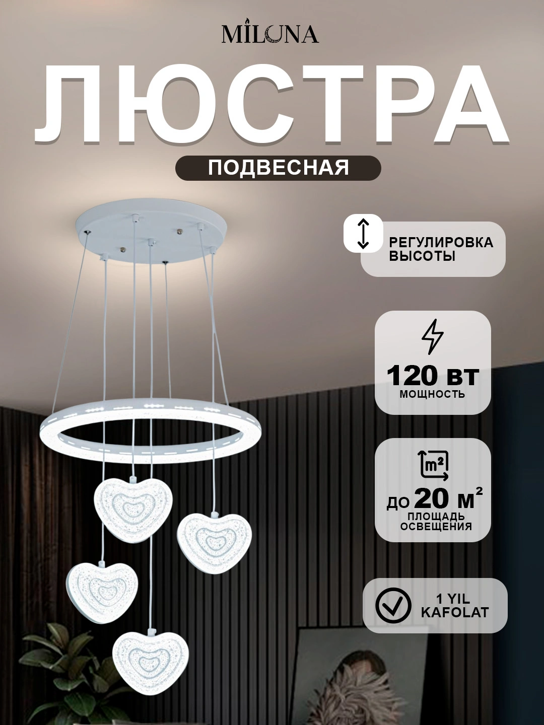 Lyustra svetodiodli billur, LED, 8 xil, bolalar xonasi, yotoqxona uchun qandilar