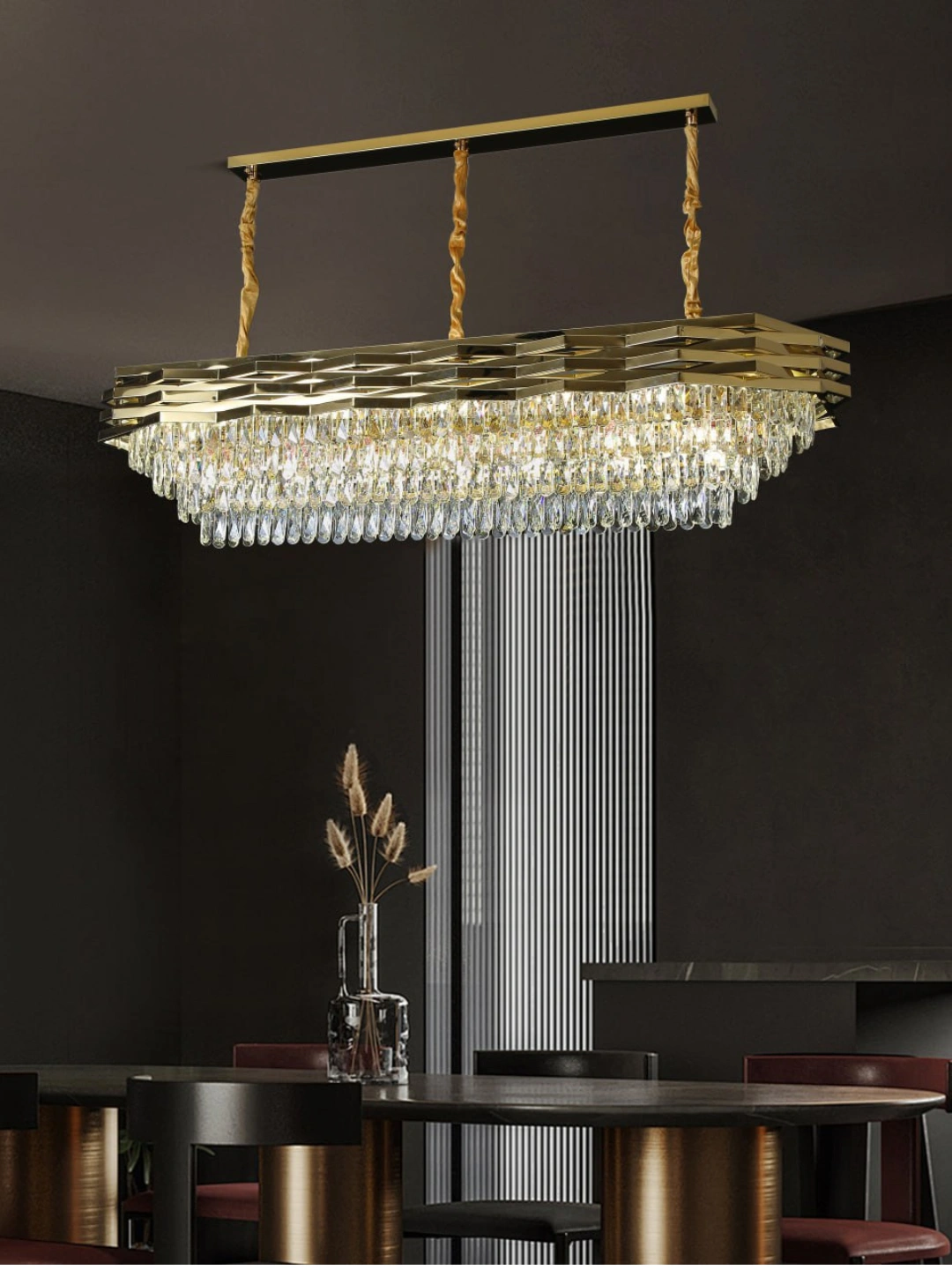 Qandil kristall toshli, 2 xil o'lchamda, E14 lampa turi, materiallar zanglamaydigan po'lat