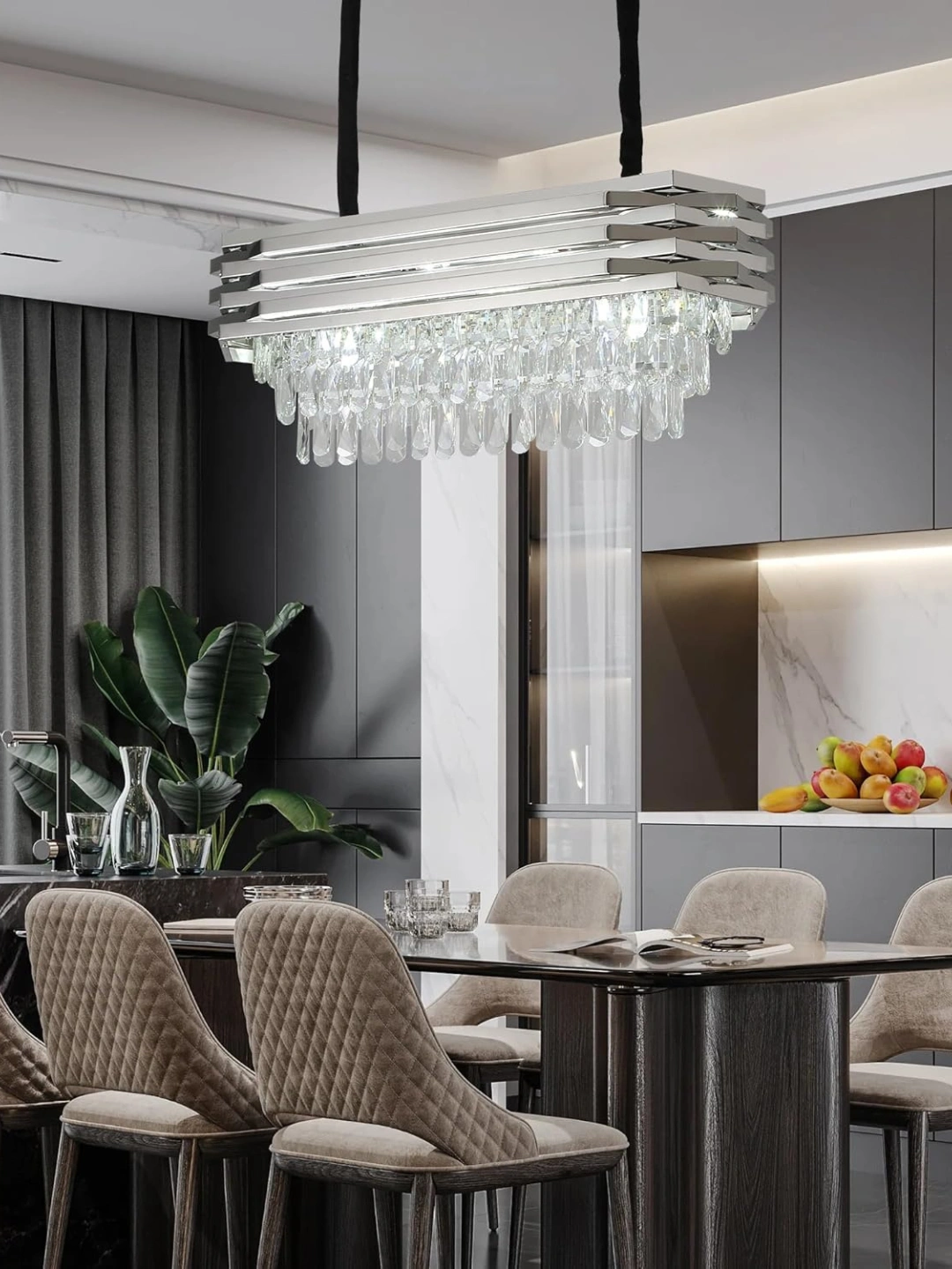 Qandil kristall toshli, 2 xil o'lchamda, E14 lampa turi, materiallar zanglamaydigan po'lat